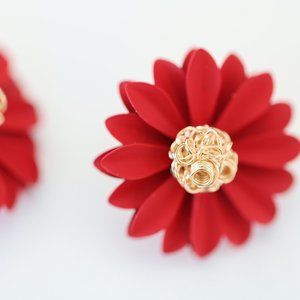 Hand-Painted Red Golden Flower Earrings
